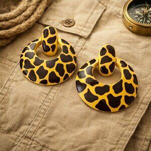 Vintage Leopard Print Wood Statement Earrings | Lightweight 90s Boho